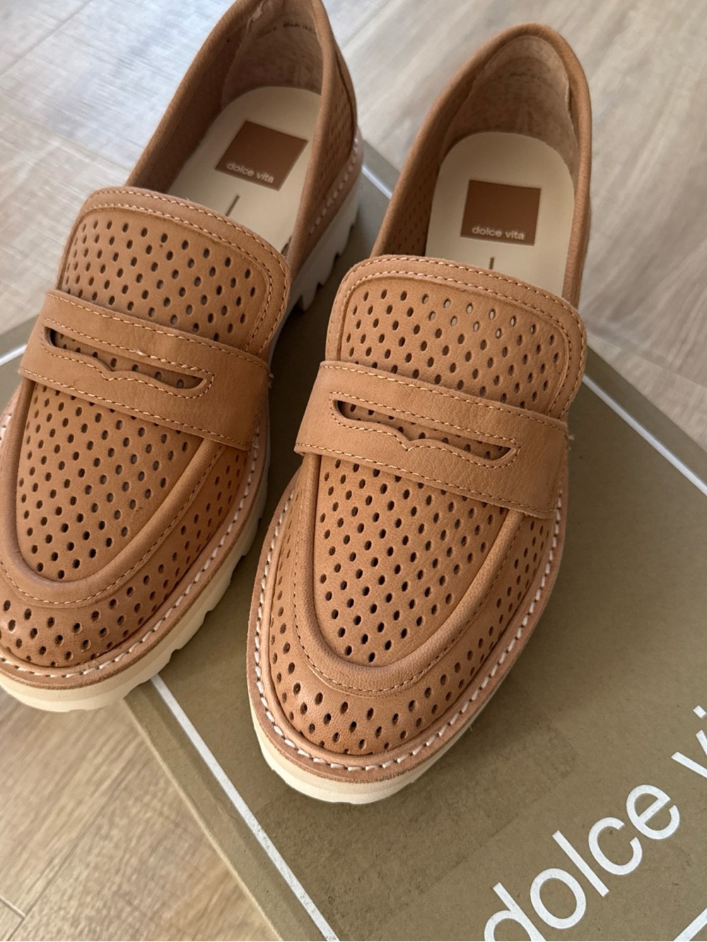 Dolce Vita  Perforated Toffee Nubuck Leather Penny Loafers size 8